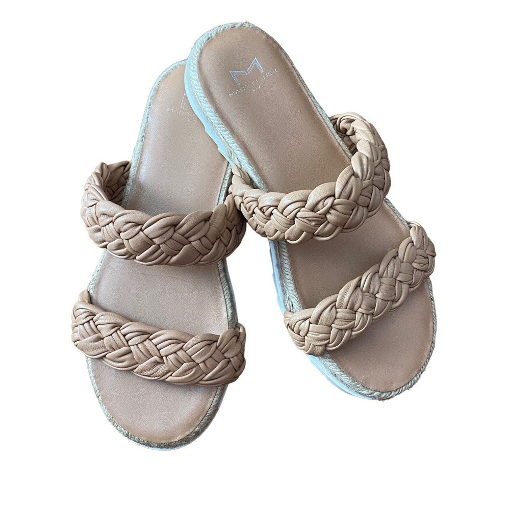 Marc Fisher Jaimee Espadrille Size 6.5 Flat Slip On Braided Leather Sandal